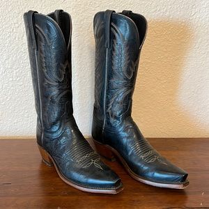 Lucchese Savannah Black Mad Dog Goat Leather Western Boots